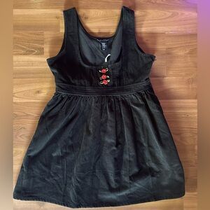 Hot Topic Black Corduroy Midi Dress with Red Rose Embellishments